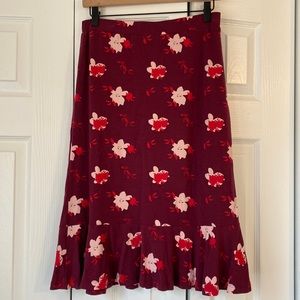 Beautiful Floral Ruffle Hem Midi Skirt